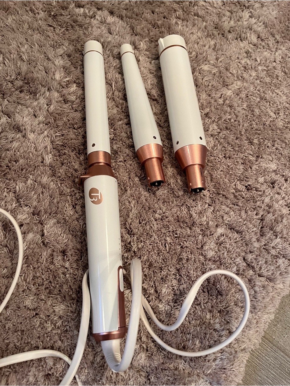 T3 White and Rose Gold Interchangeable Curling Wand Set